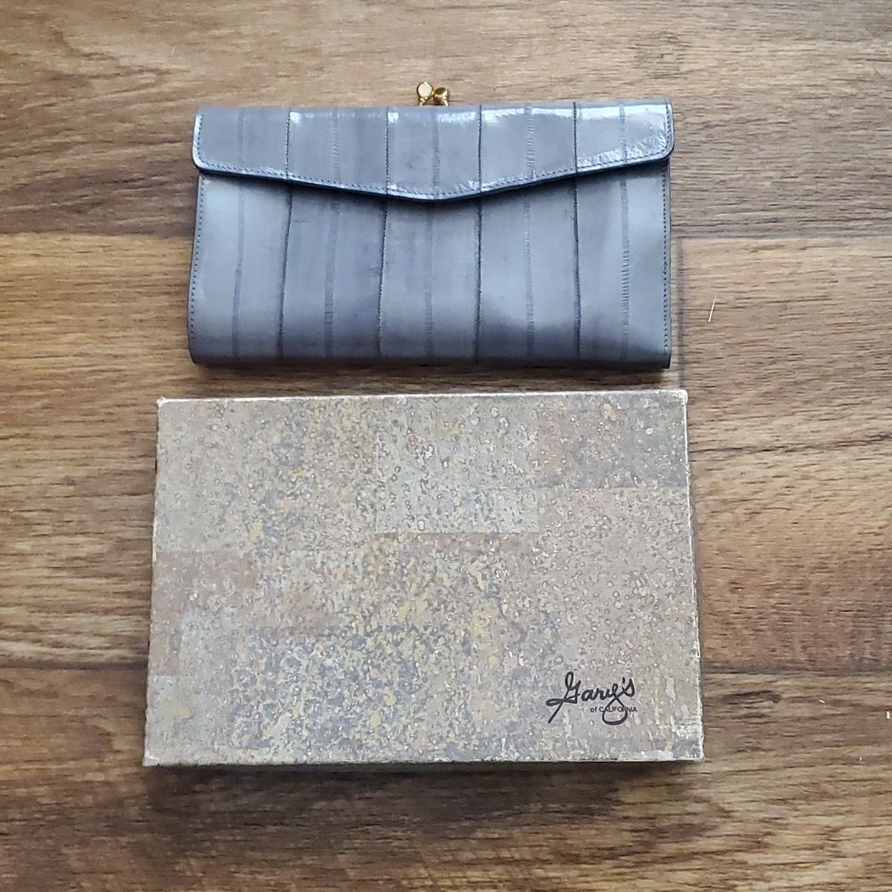 Eel Skin Wallet | GARY's Vintage Genuine Eel Skin Grey Clutch Wallet in orig box